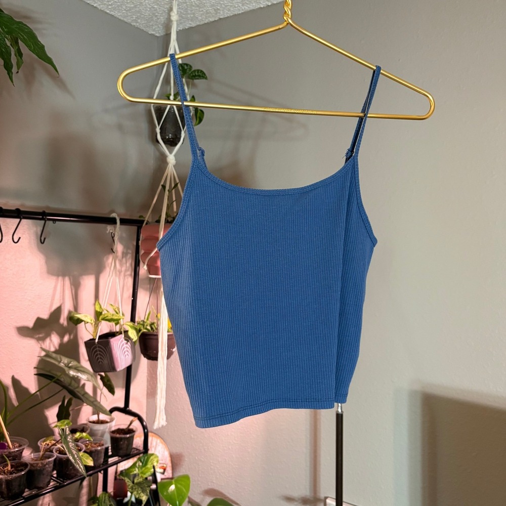 Americanโ Eagle Blue Ribbed Tank Top Sleeveless Casual Basic Crop Top